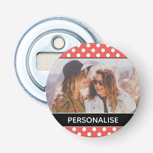 Niedlich Red Polka Dot Custom Foto Personalisiert Flaschenöffner (Vorderseite)