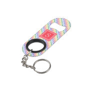 Niedlich Red Rainbow Polka Dots Monnogram Mini Flaschenöffner (Rückseite Schrägansicht)