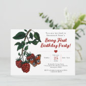 Niedlich Red Raspberry Berry Erster Geburtstag Einladung (Stehend Vorderseite)