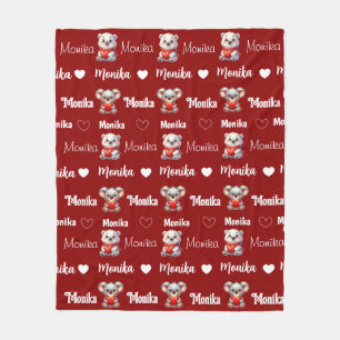 Niedlich Red Repeating Name personalisiert girly Fleecedecke