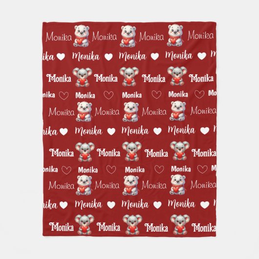 Niedlich Red Repeating Name personalisiert girly Fleecedecke (Vorderseite)