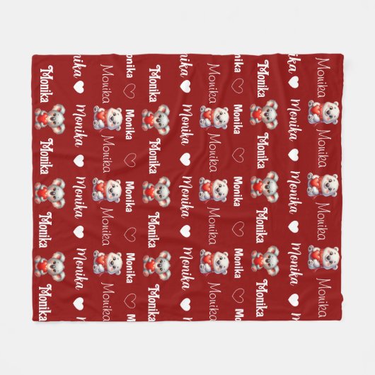 Niedlich Red Repeating Name personalisiert girly Fleecedecke (Vorderseite (Horizontal))