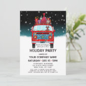 Niedlich Red Santa Van Reindeer Dog Corporate Holi Einladung (Stehend Vorderseite)