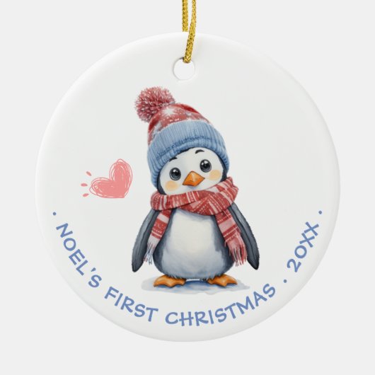Niedlich Red Scarf Penguin | Die erste Weihnacht d Keramik Ornament (Vorne)