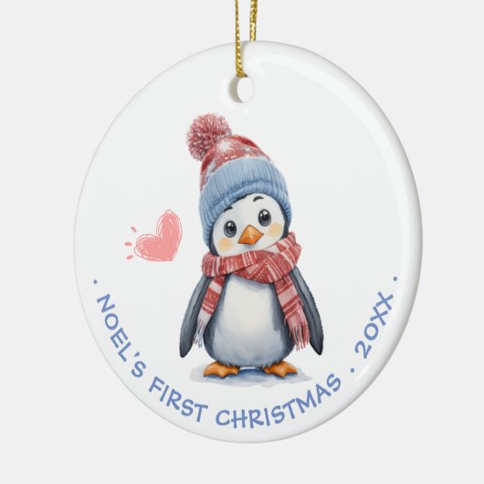 Niedlich Red Scarf Penguin | Die erste Weihnacht d Keramik Ornament (Links)