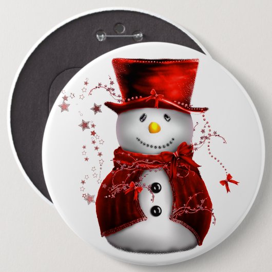Niedlich Red Snowman Weihnachten Button (Vorne & Hinten)