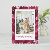 Niedlich Red Snowy Foto Holiday Feiertagskarte (Stehend Vorderseite)