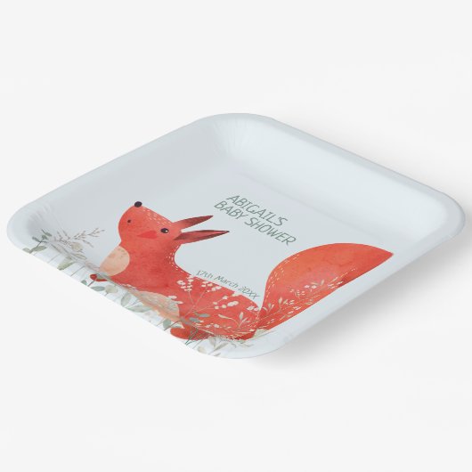 Niedlich Red Squirrel Wildblume Boy Baby Dusche Pappteller (Gewinkelt)