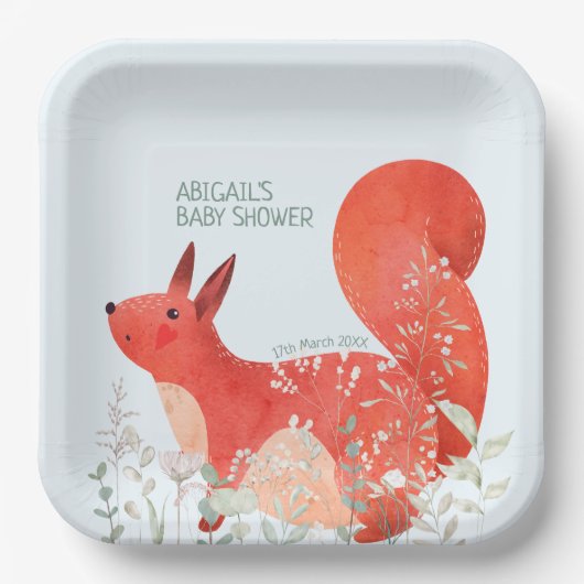 Niedlich Red Squirrel Wildblume Boy Baby Dusche Pappteller (Vorderseite)