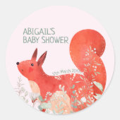 Niedlich Red Squirrel Wildblume Girl Baby Dusche Runder Aufkleber (Vorderseite)