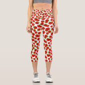 Niedlich Red Strawberry Green Blätter Fruchtmuster Capri Leggings (Vorderseite)