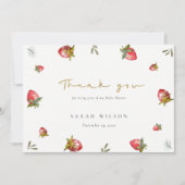 Niedlich Red Strawberry Leafy Botanical Baby Dusch Dankeskarte (Vorderseite)