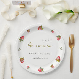 Niedlich Red Strawberry Leafy Botanical Baby Dusch Pappteller