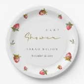 Niedlich Red Strawberry Leafy Botanical Baby Dusch Pappteller (Vorderseite)