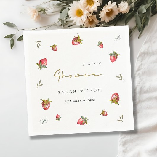 Niedlich Red Strawberry Leafy Botanical Baby Dusch Serviette