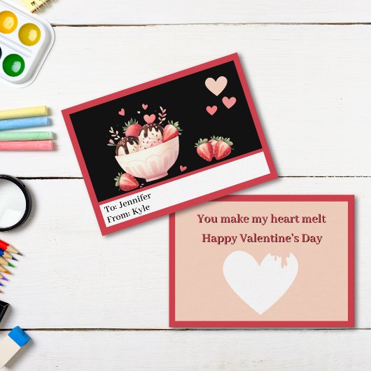 Niedlich Red Strawberry Sundae Classroom Valentine Mitteilungskarte