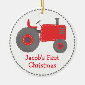 Niedlich Red Tractor Baby's First Christmas Keramik Ornament (Vorne)
