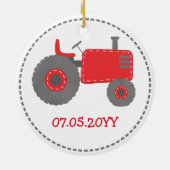 Niedlich Red Tractor Baby's First Christmas Keramik Ornament (Hinten)
