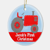 Niedlich Red Tractor Baby's First Christmas Waterc Keramik Ornament (Links)