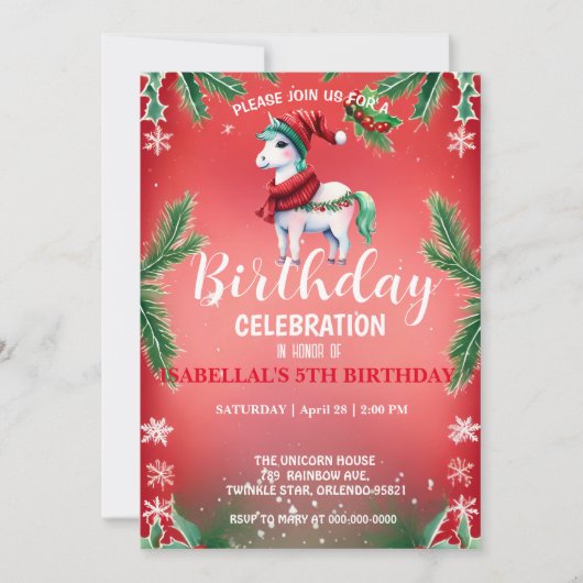 Niedlich Red Unicorn Weihnachtsfeier Save The Date (Vorderseite)
