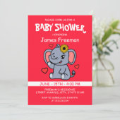 Niedlich Red Vector Girl Elephant Babydusche Einladung (Stehend Vorderseite)