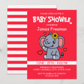 Niedlich Red Vector Girl Elephant Babydusche Einladung (Vorne/Hinten)