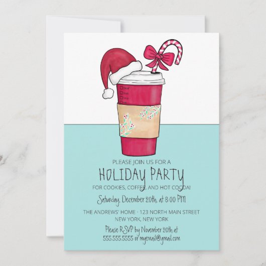 Niedlich Red Weihnachtsmannmütze Candy Cane Holida Einladung (Vorderseite)