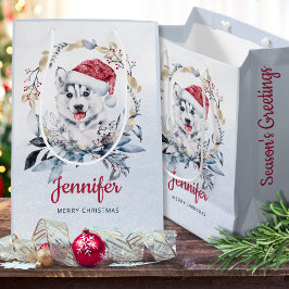 Niedlich Red Weihnachtsmannmütze Husky Dog Weihnac Mittlere Geschenktüte