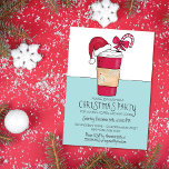 Niedlich Red Weihnachtsmannmütze Kaffee Candy Cane Einladung<br><div class="desc">Diese niedliche und künstlerische Party Einladung ist die perfekte Art, den Urlaubssinn zu vermitteln. Es verfügt über einen handgezeichnet und handbemalten Kaffee in Rot, Grün, Weiß und Schwarz, der mit einer dekorativen Papierhülle, einem Hut aus dem Weihnachtsmann und einem Zuckerrohr mit einer Bogen-Abbildung auf einem aquamarinen und weißen Hintergrund mit...</div>