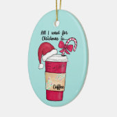 Niedlich Red Weihnachtsmannmütze Kaffee Candy Cane Keramik Ornament (Links)