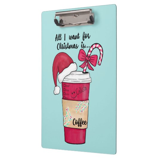 Niedlich Red Weihnachtsmannmütze Kaffee Candy Cane Klemmbrett (Links)