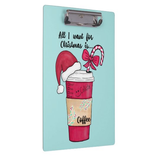 Niedlich Red Weihnachtsmannmütze Kaffee Candy Cane Klemmbrett (Rechts)