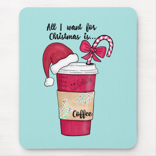 Niedlich Red Weihnachtsmannmütze Kaffee Candy Cane Mousepad (Vorne)