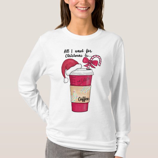 Niedlich Red Weihnachtsmannmütze Kaffee Candy Cane T-Shirt (Vorderseite)