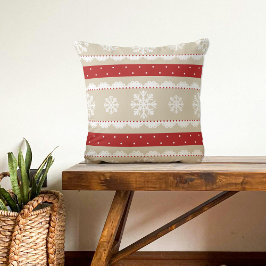 Niedlich Red White Beige Weihnachtsschneeflocken M Kissen