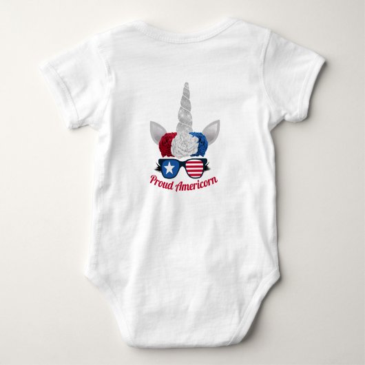 Niedlich Red White Blue Glitzer Unicorn Baby Strampler (Rückseite)