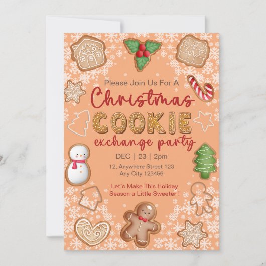 Niedlich Red White Brown Christmas Cookie Exchange Einladung (Vorderseite)