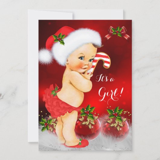 Niedlich Red White Christmas Baby Shower Brünett Einladung (Vorderseite)