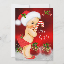Niedlich Red White Christmas Baby Shower Girl Blon Einladung
