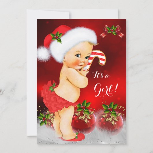 Niedlich Red White Christmas Baby Shower Girl Blon Einladung (Vorderseite)