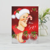 Niedlich Red White Christmas Baby Shower Girl Blon Einladung (Stehend Vorderseite)