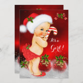 Niedlich Red White Christmas Baby Shower Girl Blon Einladung (Vorne/Hinten)