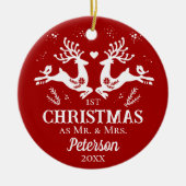 Niedlich Red White First Christmas Deer in Liebe Keramik Ornament (Vorne)