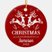 Niedlich Red White First Christmas Großeltern Hirs Keramik Ornament (Vorne)