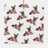 Niedlich Red White French Bulldog Weihnachtsmannmü Keramikornament (Rückseite)