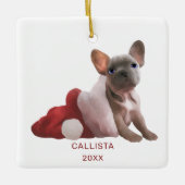 Niedlich Red White French Bulldog Weihnachtsmannmü Keramikornament (Vorderseite)