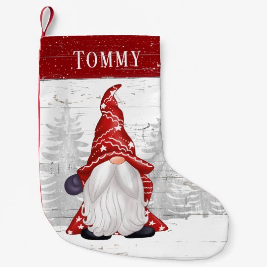 Niedlich Red White Gnome Individuelle Name Kleiner Weihnachtsstrumpf (Vorderseite)
