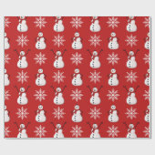 Niedlich Red White Snowflake Snowman Weihnachtsges Geschenkpapier (Flach)