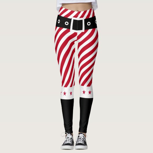 Niedlich Red White Stripes Candy Cane Stars Weihna Leggings (Vorderseite)