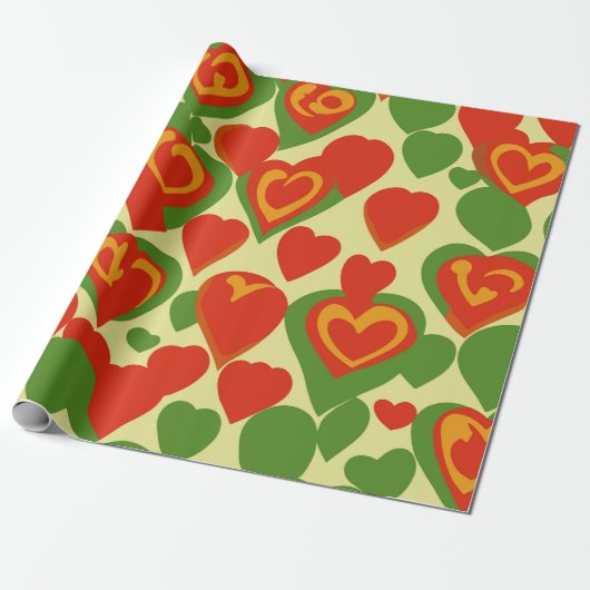 Niedlich Reggae Mini Hearts Red Gold Green Muster Geschenkpapier (Ungerollt)